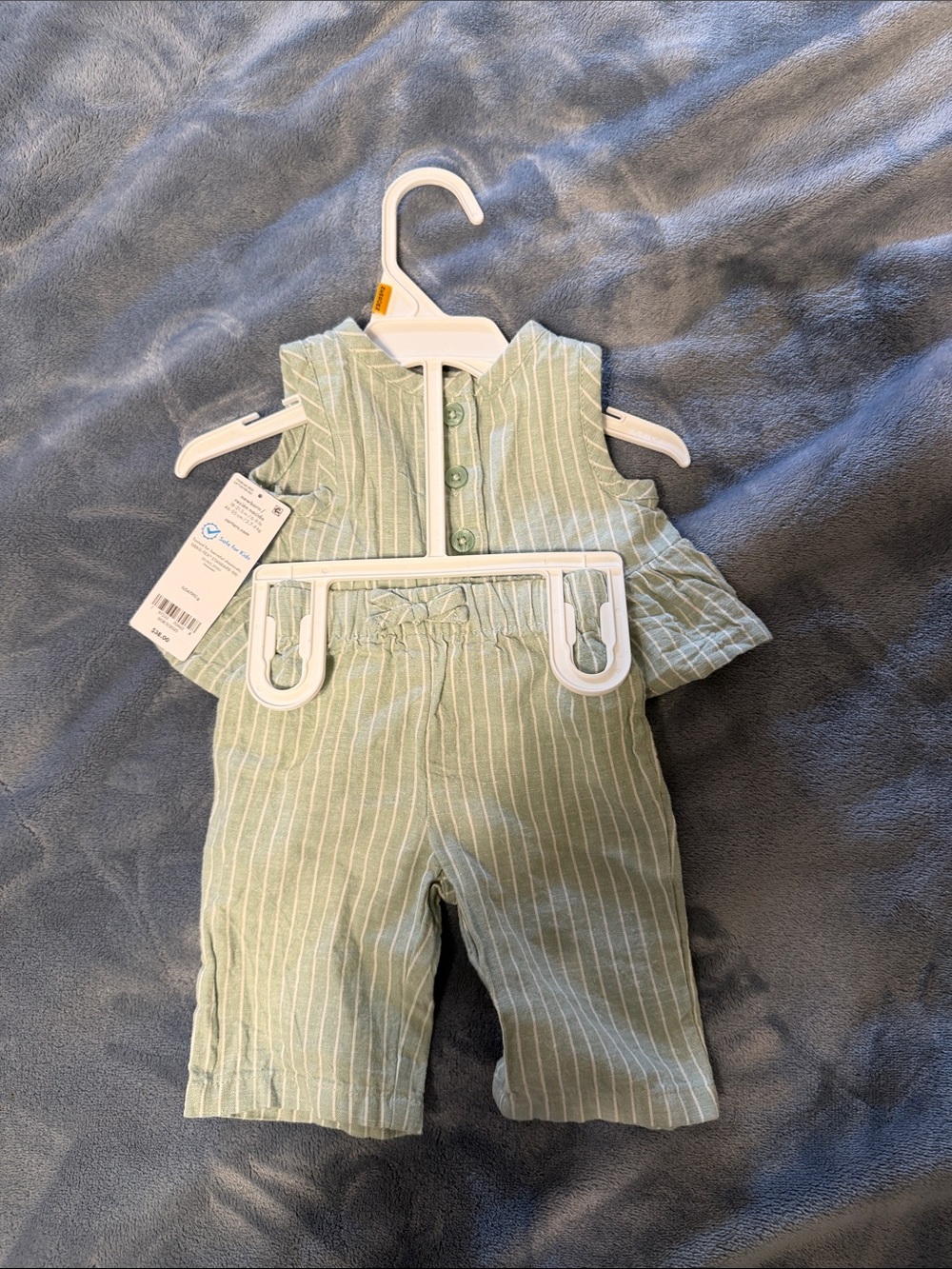 Carter's Sage Green Striped Baby Overalls Set
